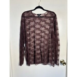Torrid 3 3X Sheer Lace Mesh Long Sleeve Crew Top Burgundy Brown Cottagecore Y2K